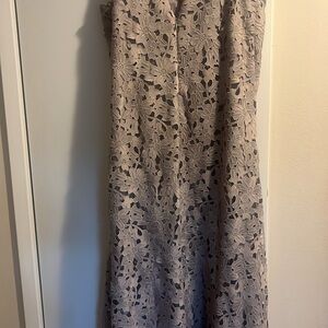 Vera Wang Floral Lace Dress in Beige V neck